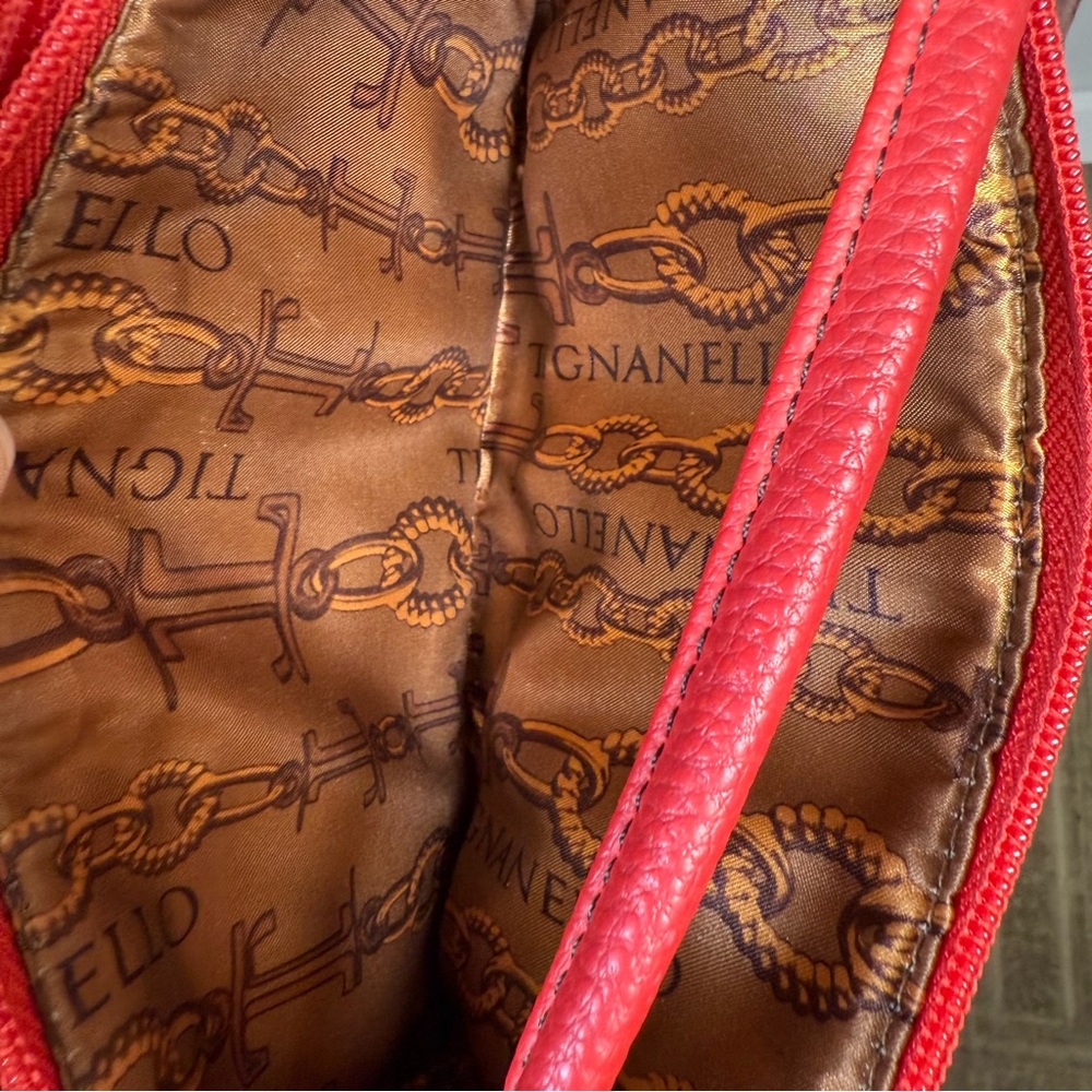Tignanello Red Genuine Leather Crossbody Bag Pebbled Leather Small - Picture 9 of 13